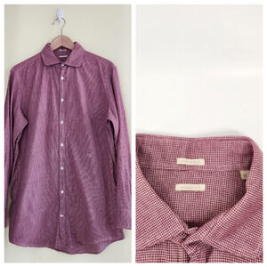 Massimo Alba Mens Round Collar Button Up Shirt Size M Red Micro Check Luxe